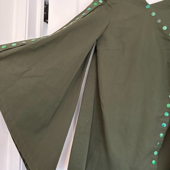 Rosie Assoulin Tunic Top Flared Sleeves V-neck Snap Buttons Detailing Sz M Green - Picture 7 of 12